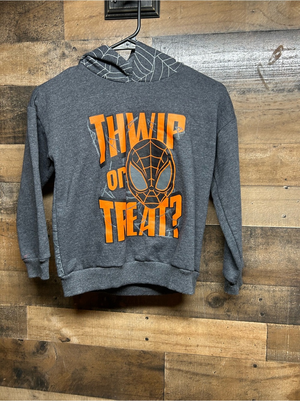 Marvel Kids Dark Gray Hoodie with Orange Spider Graphic